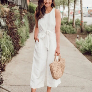 BANANA REPUBLIC SZ 4P Jumpsuit Wide Leg Cropped Linen Blend  NEW WITH TAG